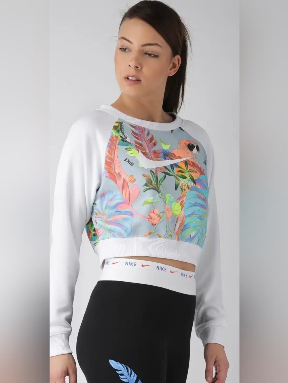 Nike White Cropped Tropical Print Set